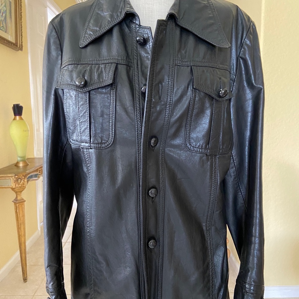 Genuine 100% Leather Jacket Patch Pockets Buttons - image 5